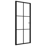 vidaXL Modern Style Interior Door Tempered Glass and Aluminum, Transparent and Black, 32.7x79.3 with Vertical Decorative L