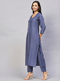 Anni Designer Women'S Cotton Blend Straight Embroidered Kurta With Pant (Miti Blue-Nw_M_Blue_Medium),Blue,M,Cotton Blend,Regular,Kurta