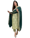 Anni Designer Women'S Rayon Viscose Printed Straight Kurta With Pant & Dupatta (Udh Pista_L_Pista_Large),Pista,L