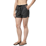 Enamor E078 Mid-Rise Terry Cotton Shorts For Women With Side Pockets And Adjustable Drawstring(E078_Charcoalmelange_L)