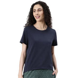 Enamor Women'S Solid Relaxed Fit T-Shirt (E305_Space Blue S)