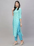 Anni Designer Women'S Cotton Blend Straight Printed Kurta With Pant (Evika Blue-Nw_L_Blue_Large),Blue,L,Cotton Blend,Evika Blue-NW_1406,