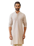 Jompers Mens Beige Sequin Embroidered Pure Cotton Kurtas (Beige, M)