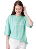 Kotty Women'S Printed, Typography Round Neck Cotton Blend 3/4 Sleeve T-Shirt(Blue,Xl)