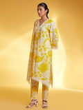 Lookmark Women'S Printed Cotton Blend Straight Kurta Pant Set With Lace - Comfortable Ethnic Wear For Women, Elegant Design, Suitable For Various Occasions (Az-Lm-Og-Ks2118 Yellow-Xxl)