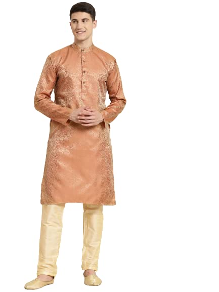 Sojanya (Since 1958 Men'S Jacquard Silk Maroon & Gold Self Design Only Long Kurta