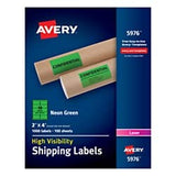 Avery 5976 Neon Shipping Label, Laser, 2 x 4, Neon Green, 1000/Box