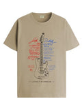 Adro Guitar Design Printed T-Shirt For Men - 100% Cotton, Regular Fit, Soft Breathable Fabric | Rn23-M-Gtr-Be-M Beige