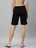 Enamor Essentials Women's Mid Rise Relaxed Fit 100% Cotton Knee Length Shorts Bermuda with Elasticated Waistband and Pockets - E080(E080-Jet Black-L),Jet Black