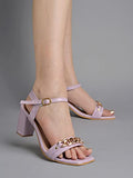 Shoetopia Women'S Block Heel Sandals Open-Toe ||Dress Sandals With Gold Chain Detail Ankle Strap And Square Toe|| Elegant Heeled Sandals For Parties Weddings And Formal Wear-Mauve-Eu38,Mauve,5,B0C6956F2D