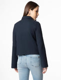 Fyltr Women'S Casual Crop Tee With Classic Collar & Flared Sleeves - Contrast Buttons | Stylish Patch Pocket With Flap,Vainly Navy,Vainly Navy,S