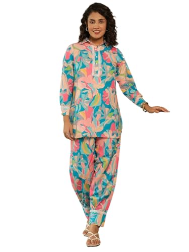 LERIYA FASHION Women's Rayon Printed Regular Kurta Set (LF-W2149&TR1116_Blue_S)