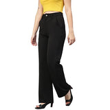 Kotty Womens High Rise Viscose Rayon Straight Fit Solid Trousers,Sable BlackApparel,30
