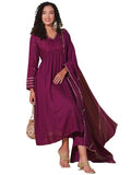 Gosriki Women'S Rayon Viscose Yoke Anarkali Kurta With Pant & Dupatta (Suruchi Wine-Vks02-Gs_M_Wine_Medium),Wine,,B0F38F13MF