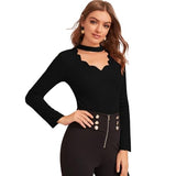 Eyebogler Womens Band Neck Full Sleeve Black Tshirt,BlackApparel,L