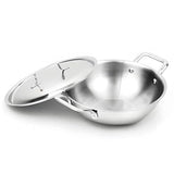 Kalashh Triply Stainless Steel Kadai with Lid (20cm, 1.5L) | 2.5mm Thick | Induction Friendly | Heavy Bottom Kadai | 5Year Warr