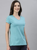 Enamor Essentials Women'S Short Sleeve V Neck Slim Fit Breathable Stretch Cotton Tee - E067(E067-Bali Green-S)