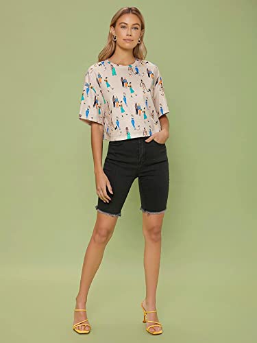 Toplot Women'S Casual Printed Crop Top With Half Sleeve Pack Of 2 (Combo-5098-Cku-Wht-Xl),Chiku-White,,B0CFTX41N9