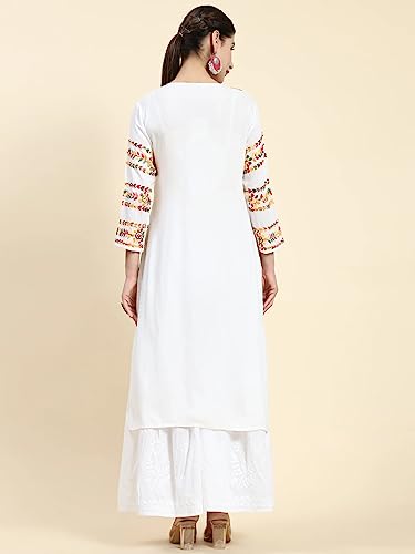 Gosriki Women'S Cotton Blend Chikankari Multi Work Embroidered Long Kurta (Simi White-Nw-Gs_S_White_Small),White,,B0CBXHT4FW