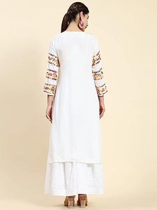 Gosriki Women'S Cotton Blend Chikankari Multi Work Embroidered Long Kurta (Simi White-Nw-Gs_S_White_Small),White,,B0CBXHT4FW
