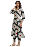 Anni Designer Women'S Cotton Blend Straight Printed Kurta With Pant (Chunilal White_Xxl_White_Xx-Large),Black,2XL