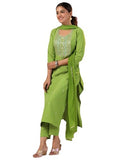 Anni Designer Women'S Rayon Blend Embroidered Straight Kurta With Pant & Dupatta (Kasturi Parrot_S_Parrot Green_Small),Parrot Green,S