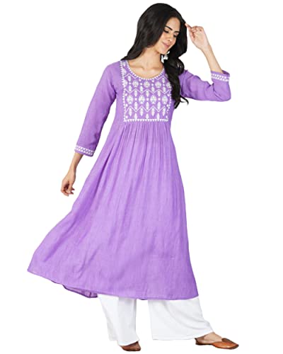 Gosriki Women'S Cotton Blend Embroidered Anarkali Kurta (Seat Purple-Gs_M_Purple_Medium),Purple,,B0C4T8PKPH