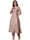 Gosriki Women'S Rayon Blend A-Line Printed Kurta With Pant (Bhaskar Grey-Vks01-Gs_Xxl_Grey_Xx-Large),Grey,2,B0DRNMHVQV