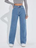 Kotty Womens Straight Button Solid Baggy Jeans(Blue,M)_Kttladiesjeans2827M