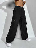 Kotty Women'S Solid High Rise Relaxed Fit Cargo Jeans(Black,28)
