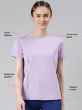 Enamor Women's Letter Print Relaxed Fit T-Shirt (A309_Soft Lilac Melange-Active Reflective,Soft Lilac Melange -