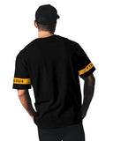 Eyebogler Men Round Neck Graphic Printed Elbow Sleeve Oversized T-Shirt,Black Light MustardApparel,2XL