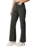 Kotty Women Mid Rise Cotton Lycra Regular Length Straight Fit Dark Green Solid Jeans (Dark Green,30)