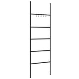 vidaXL Freestanding Towel Rack Ladder in Black, Iron Made, Organizing Master with 5 Tiers and Hooks, Space-Saving Design for Bat