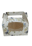 Chuz N Pick Floral Gift Box with Window, White with Blue and Cream Roses Pattern, Handle Top Transparent Window | Cute Party Fav