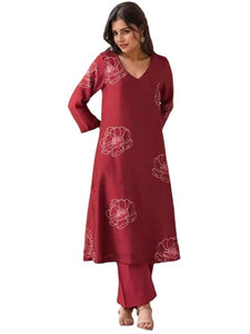 Anni Designer Women'S Rayon Viscose Straight Printed Kurta With Pant (Twisha Red-Vks01_4Xl_Red_Xxxx-Large),Red,4XL