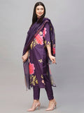 Anni Designer Women'S Cotton Blend Straight Printed Kurta With Pant & Dupatta (Kalai Violet_Xxl_Purple_Xx-Large),Purple,2XL,Cotton Blend,Classic,Kurta, Scarf