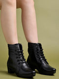 Shoetopia Women'S Black Ankle-Length Lace-Up Boots With Low Block Heel Comfortable Faux Leather Casual Booties For Daily Eu39,Black,6,B0DM67CNXQ