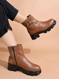 Shoetopia Smart Casual Side Buckle Detailed Tan Boots For Women & Girls /Eu40,Tan,7,B0DM64R4CT