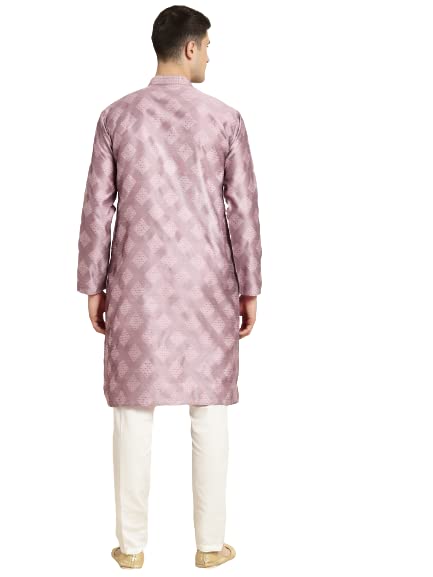 Sojanya (Since 1958 Men'S Jacquard Silk Purple & Self Design Kurta & Off White Churidar Pyjama Set Purple & Gold 2Xl