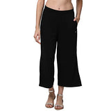Enamor Essentials Women's Mid Rise Crop Length Soft & Drapey Stretch Viscose Culottes with Smart Side Slits - E064(E064-Jet Black-L),Jet Black
