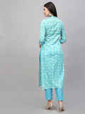 Gosriki Women'S Cotton Blend Straight Printed Kurta With Pant (Evika Blue-Nw-Gs_M_Blue_Medium),Blue,,B0CSG5Y2FQ