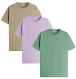 ADRO T Shirts Pack of 3 Mens Tshirts Cotton T Shirts for Men Pack of 3 T Shirts Regular fit Tshirts Combo T Shirts Solid Tshirt for Men | RCM3-PLN-PT-BE-PU-XL,Pista,Beige,Purple