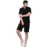 Rigo Waffle Knit Self Textured Co-Ord Set For Men | Night Suit | Lounge-Wear Pajama Set | Beach And Vacation Wear Black