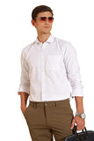 Fyltr Mens Slim Fit Shirt - Dobby Self Design | Full Sleeve | Functional Patch Pocket | White Formal Shirts For Men,Moonlit White-Birds Apparel,M