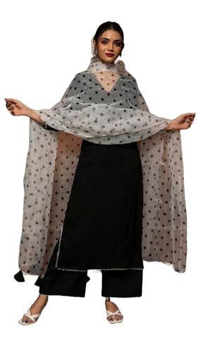 Anni Designer Women'S Rayon Blend Straight Solid Kurta With Pant & Dupatta (Dulala Black_S_Black_Small),Black,S