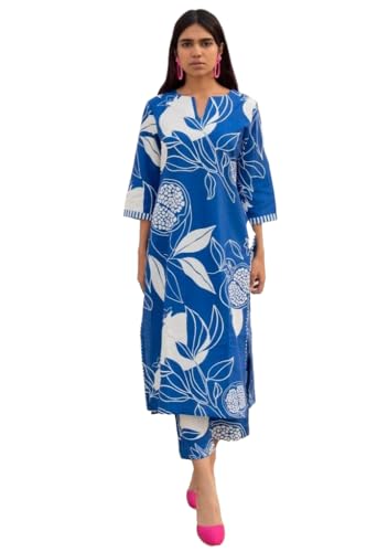 Anni Designer Women'S Rayon Blend Straight Printed Kurta With Pant (Anaar-Blue_S_Blue_Small),Blue,S