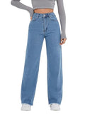 Kotty Womens Straight Button Solid Baggy Jeans(Blue,M)_Kttladiesjeans2827M
