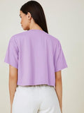 Kotty Women'S Printed Cotton Blend Oversized Crop T-Shirts,Orchid PurpleApparel,L