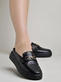 Women'S Quilted Slip-On Loafer Mules With Gold Chain Detail Casual Comfort Platform Backless Shoes Black-Eu36,Black,3,B0CXJ1B62P